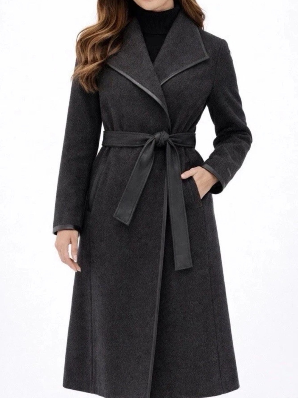 Tahari Grey Wrap Coat Size Large - Picture 2 of 9